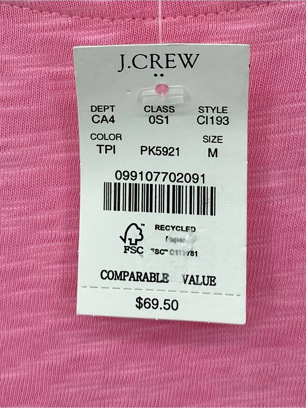 J.Crew Pink T-Shirt with Bow Tie Dress size M